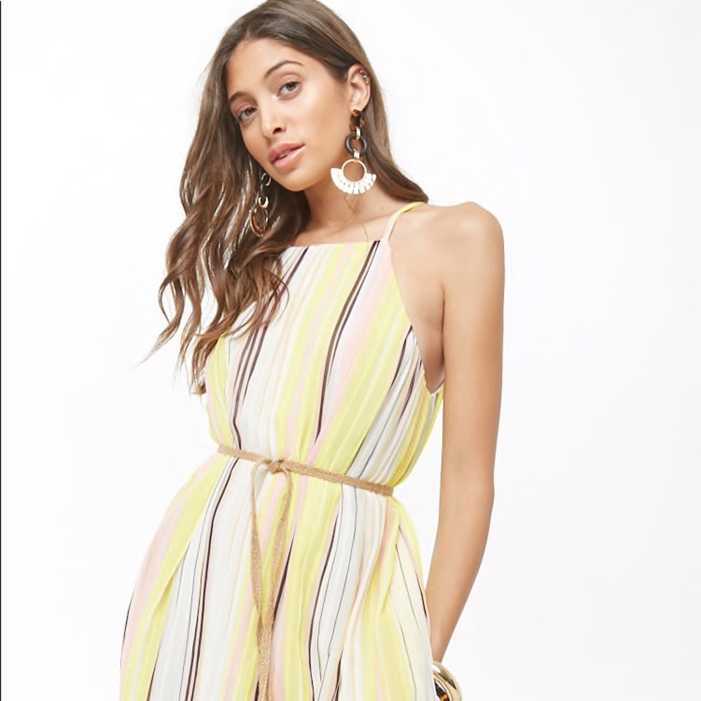 FOREVER 21 Pleated Multicolor Striped Maxi Dress